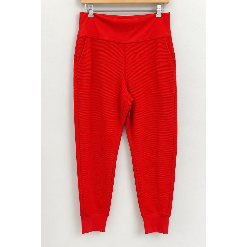 Athleta Red Textured Waffle Knit Joggers High Waisted Pockets XL NWOT Athleisure